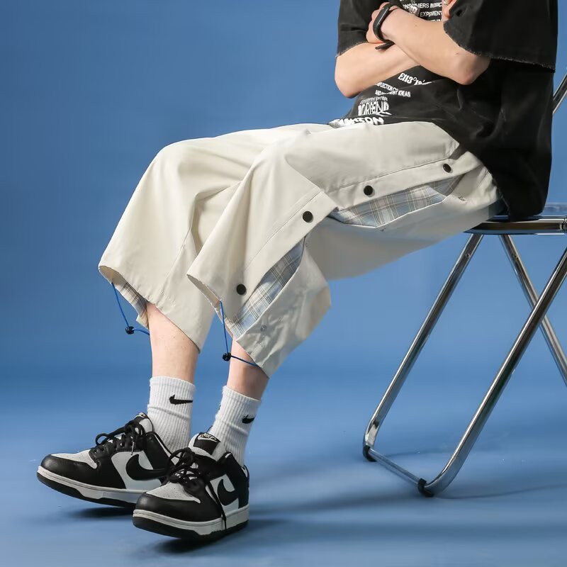 薄款休闲宽松短裤男夏季冰丝沙滩运动裤子男士直筒7分七分裤潮牌