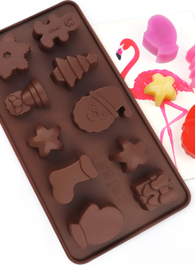 圣诞系列硅胶巧克模 火漆蜡立模具 10连新款圣诞老人袜子树