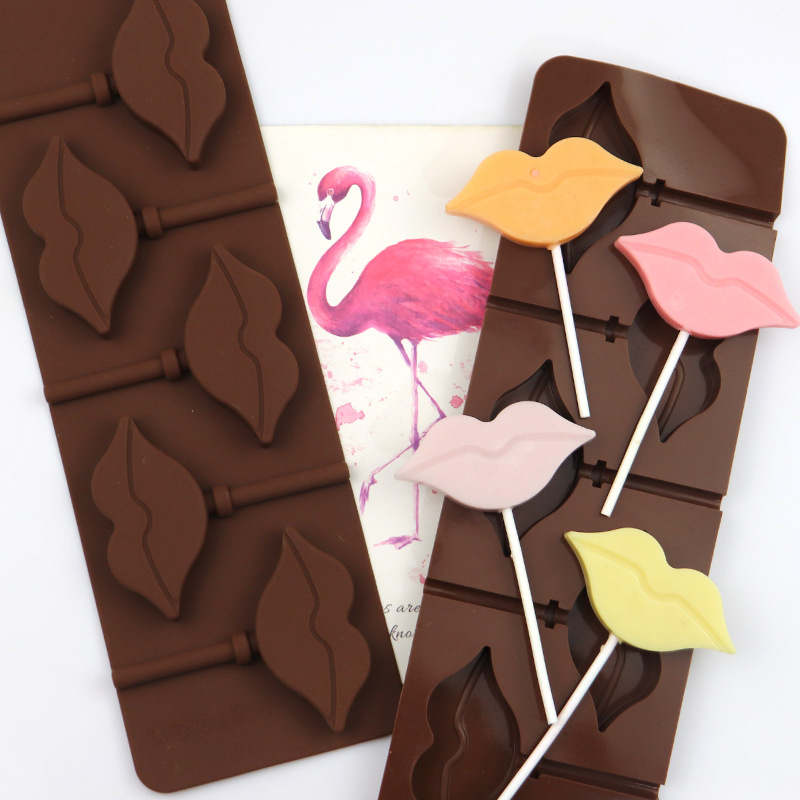 现货 5连性感嘴唇硅胶棒棒糖模 巧克力模 烘焙工具 不配棒