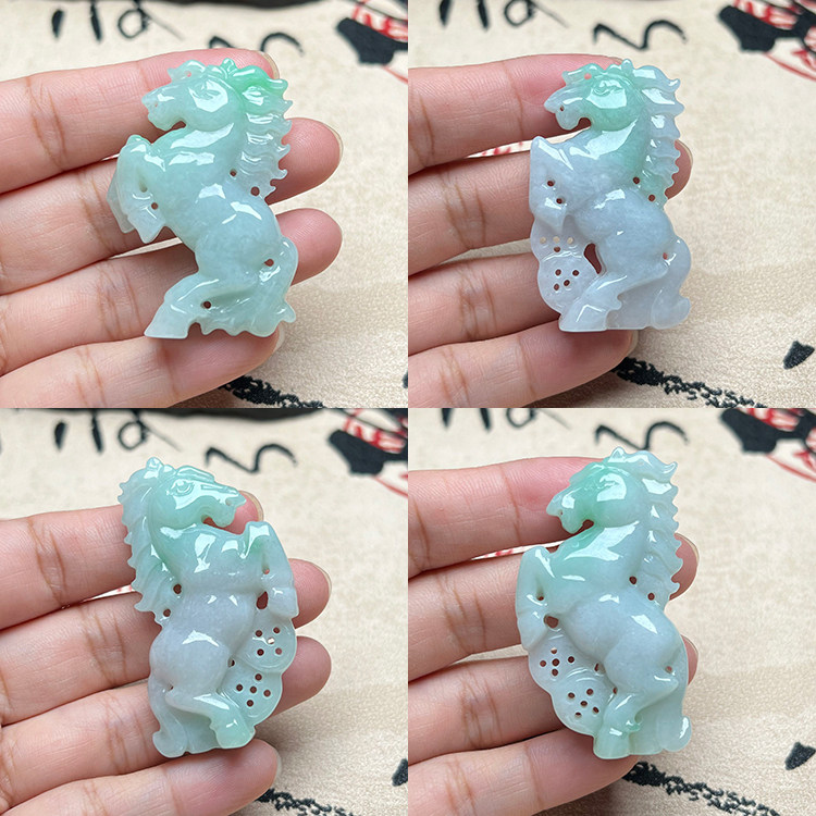 缅甸天然翡翠立体生肖马吊坠玉佩