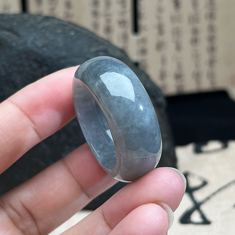 缅甸翡翠A货乌鸡种戒指22.5MM男款指环H正品玉石戒圈扳指一图一物