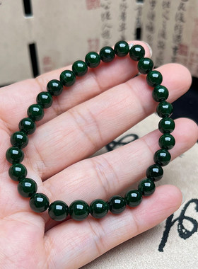 缅甸天然翡翠A货深绿色手链手串