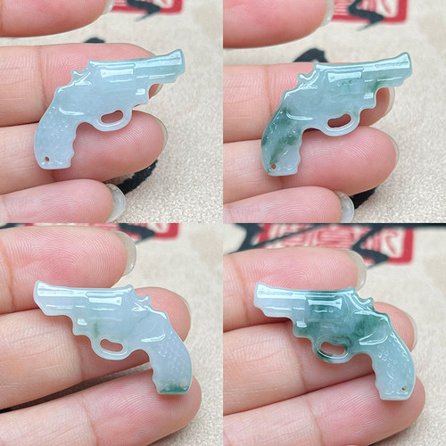 缅甸翡翠A货冰糯飘蓝花仿枪吊坠