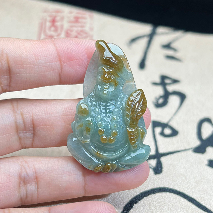 缅甸翡翠A货济公吊坠冰糯种黄翡翠活佛济公挂件项坠男女款送证书