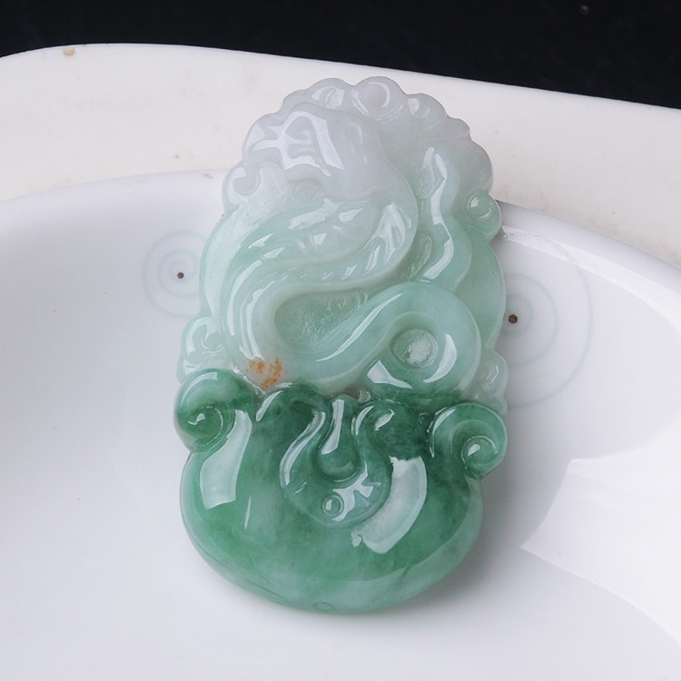 玉石寨玉器 冰糯种飘花翡翠蛇生肖吊坠缅甸保真老坑a货玉蛇项坠女