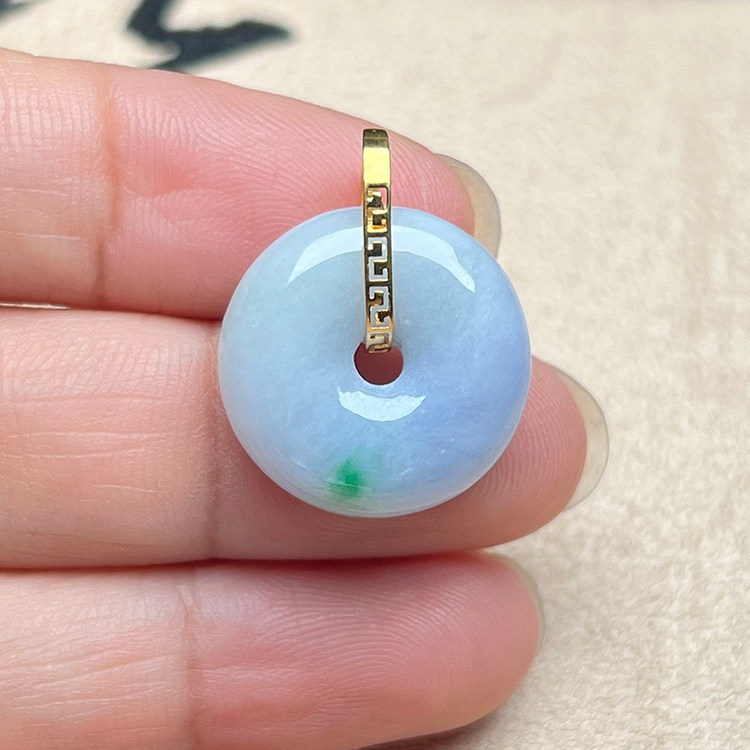 天然缅料A货春彩紫罗兰平安扣18K