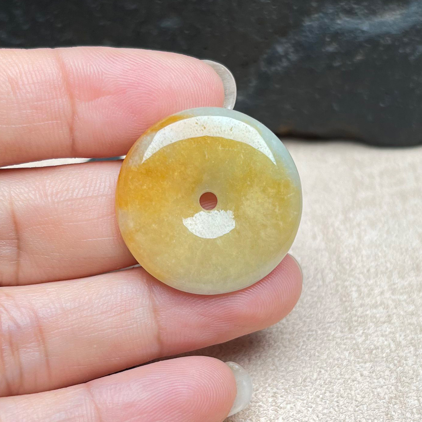 天然缅甸黄翡翠A货平安扣吊坠
