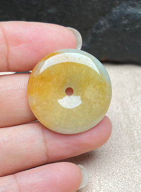 缅甸翡翠A货平安扣吊坠天然黄翡翠冰糯种玉扣项坠复古扣挂件保真