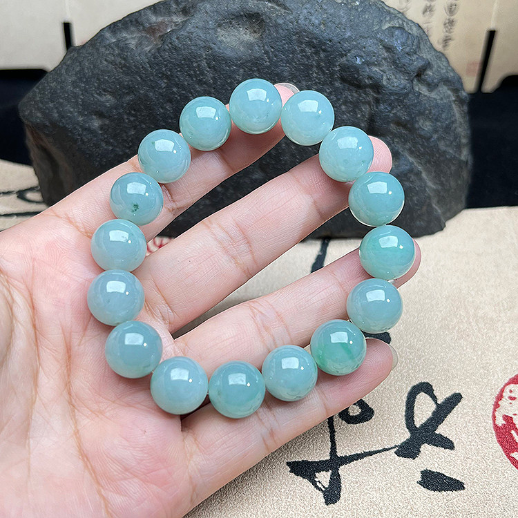 缅甸A货老坑冰糯满绿翡翠手链