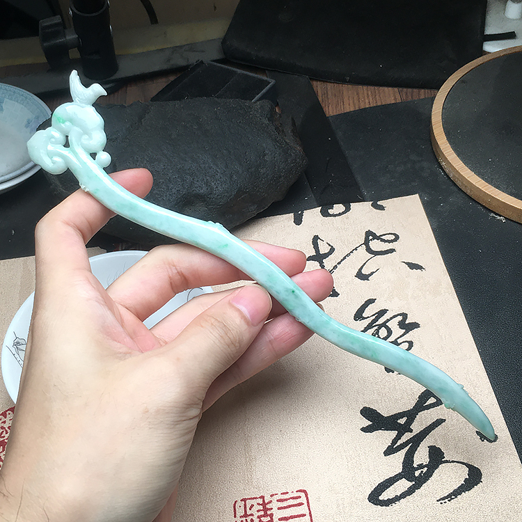 玉石寨A货翡翠冰糯种如意发簪