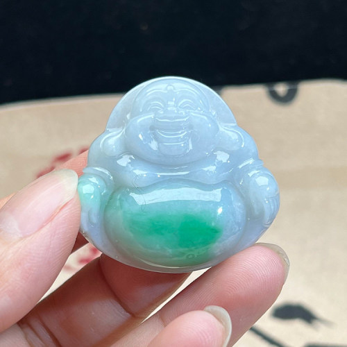 缅甸天然翡翠A货阳绿玉佛公吊坠