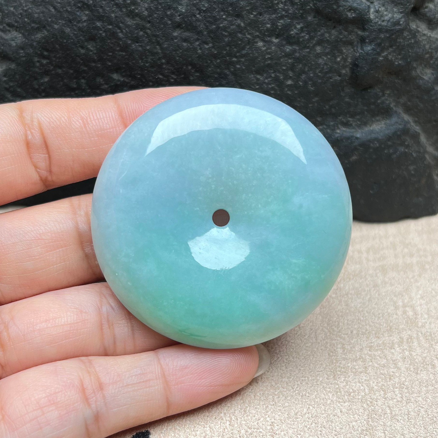 缅甸A货冰糯春彩翡翠平安扣吊坠