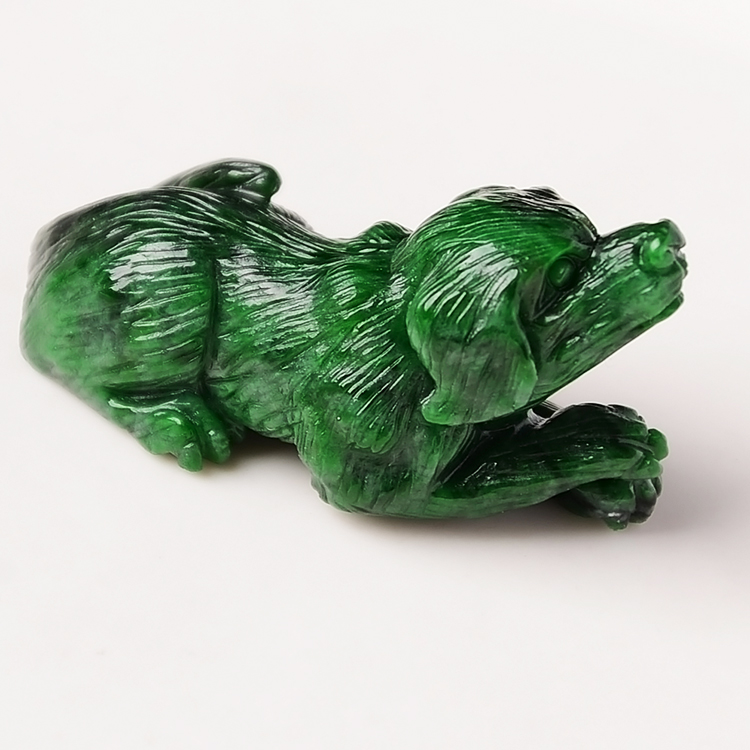 玉石寨玉器 保真深绿立体精工生肖狗玉坠正品缅甸a货翡翠玉狗吊坠