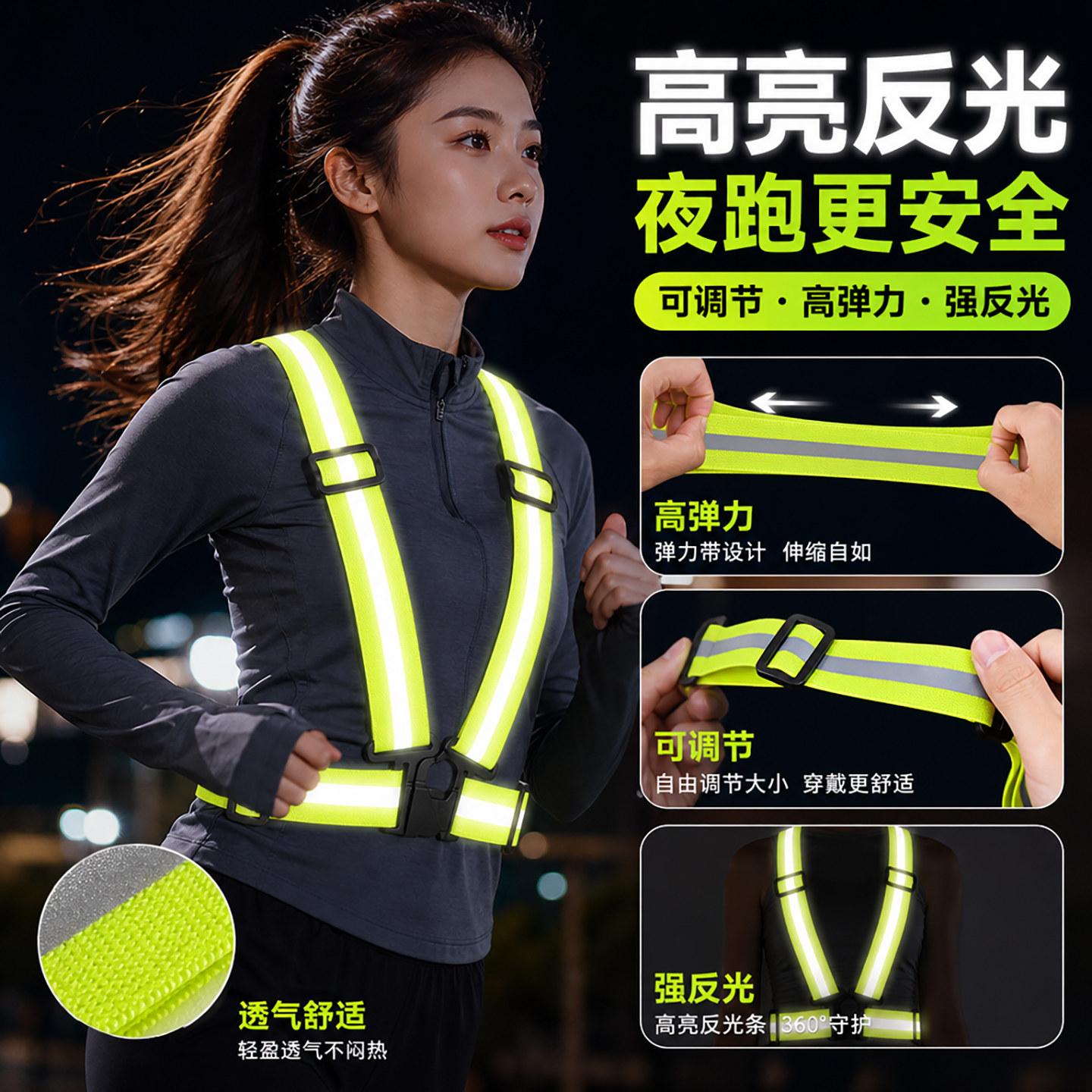 夜间跑步骑行反光安全背带式弹力反光衣马甲夜跑反光带背心自行车