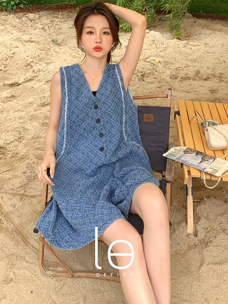 MISS WU HAN DAI LE OFFIKR OFFIKR NICHE AGE REDUCTION SLEEVELESS VEST DENIM JUMPSUIT WOMEN