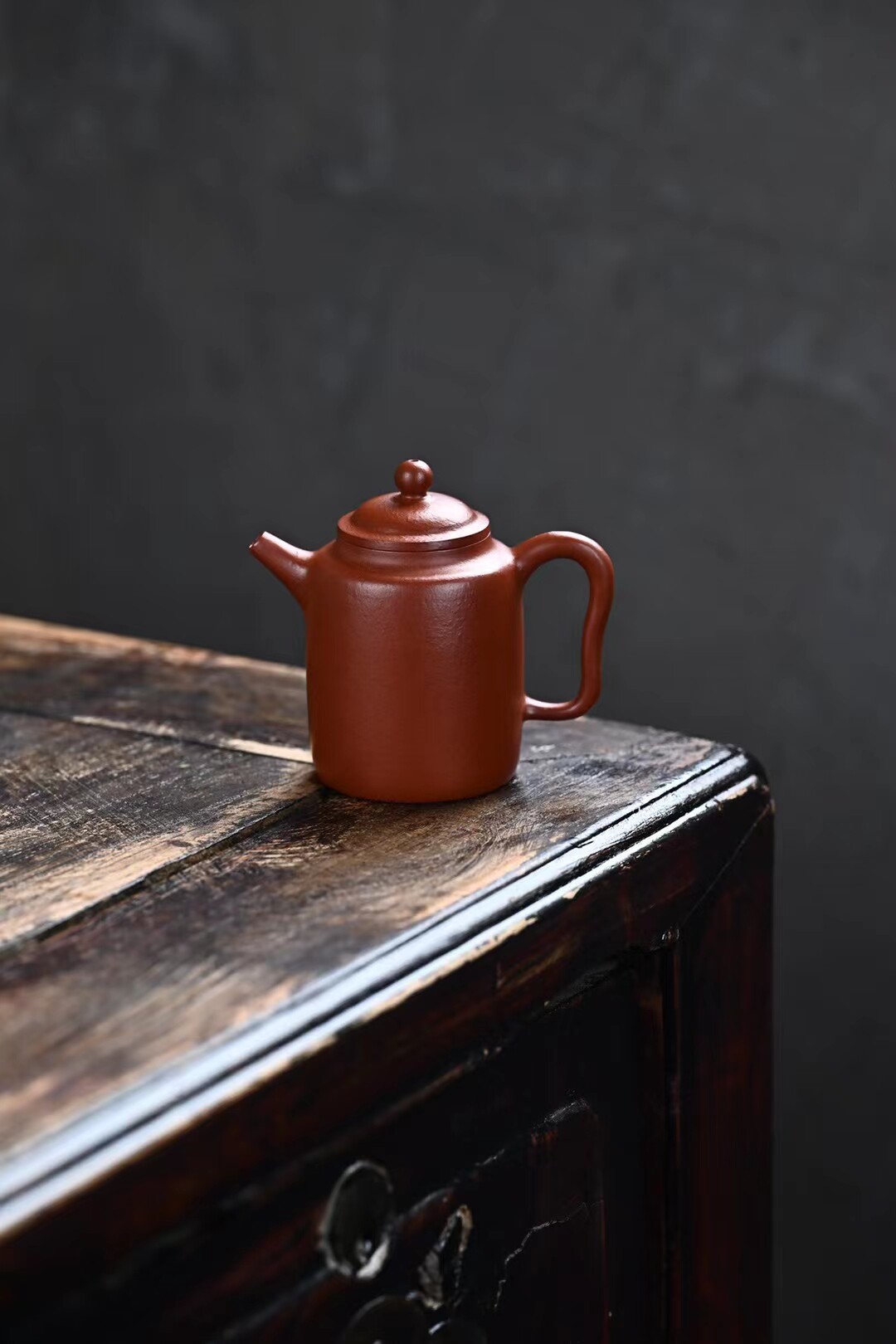 皱皮朱泥汲直紫砂壶 90cc宜兴全手工单人小容量小号潮汕迷你泡茶
