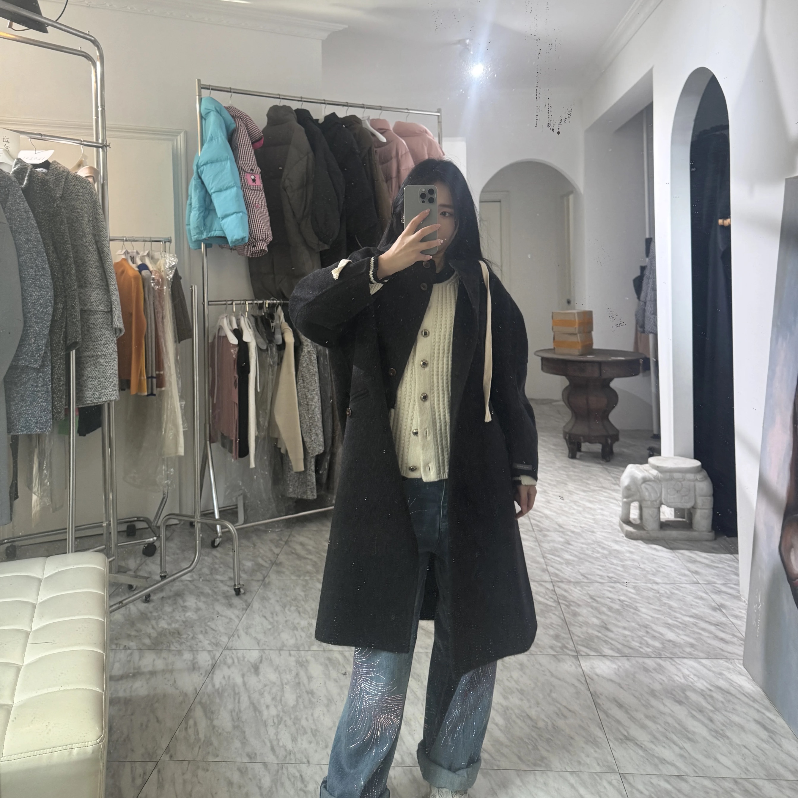 日娜高奢20XXASIA BUYER 12 amk 黑色双面呢大衣中长显瘦毛呢外套