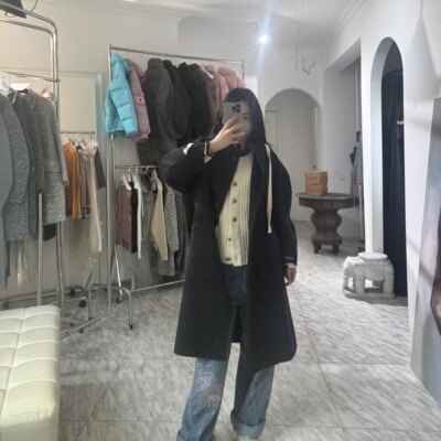 日娜高奢20XXASIA BUYER 12 amk 黑色双面呢大衣中长显瘦毛呢外套