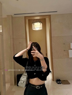 BUYER 女镂空短款 黑色显瘦针织开衫 外套 hmo 日娜高奢20XXASIA