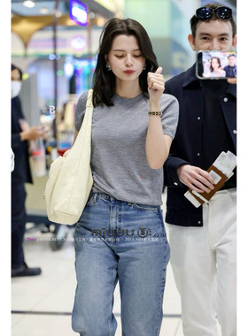日娜高奢20XXASIA 6 dko 灰色薄款针织短袖圆领上衣女夏季毛衣
