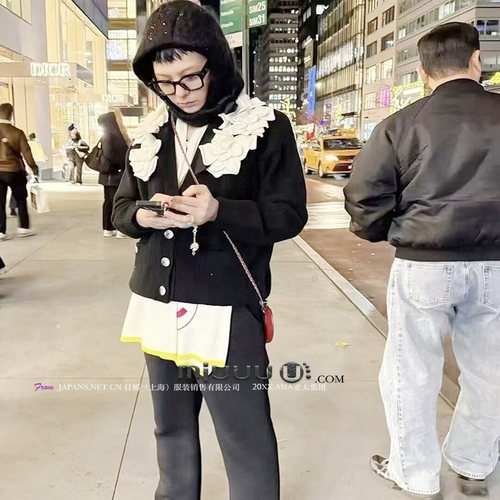 日娜高奢20XXASIA BUYER 12 gbr 秋季黑色花领开衫韩系松弛针织衫