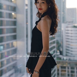 辣妹挂脖吊带衫 日娜高奢20XXASIA gbr 黑色露肩针织上衣 BUYER