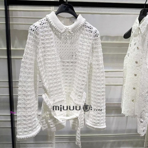 日娜高奢20XXASIA BUYER 12 hja 白色钩花镂空针织衫收腰长袖上衣
