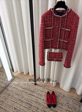 日娜高奢20XXASIA BUYER 11 bao 高端小香风短外套红色粗花呢上衣