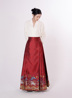 木兰禧原创【马上有钱】仿妆花马面裙改良飞机袖改良立领对襟衫