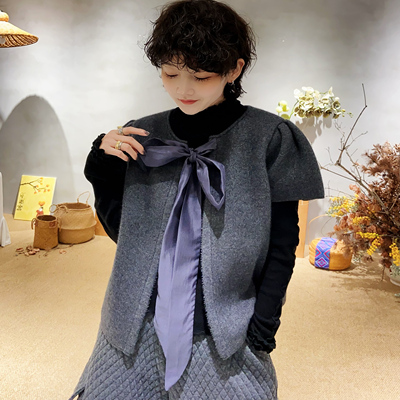 【双十二丹丹年货节】加绒浣熊绒泡泡袖短袖毛衣 13-128