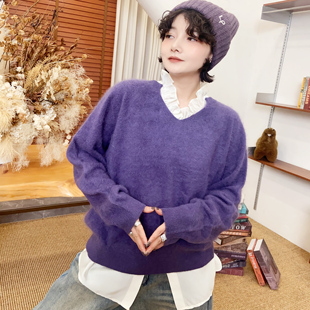 小众设计高档V领棉羊毛拉毛毛衣 上新 冬款 1355 STY