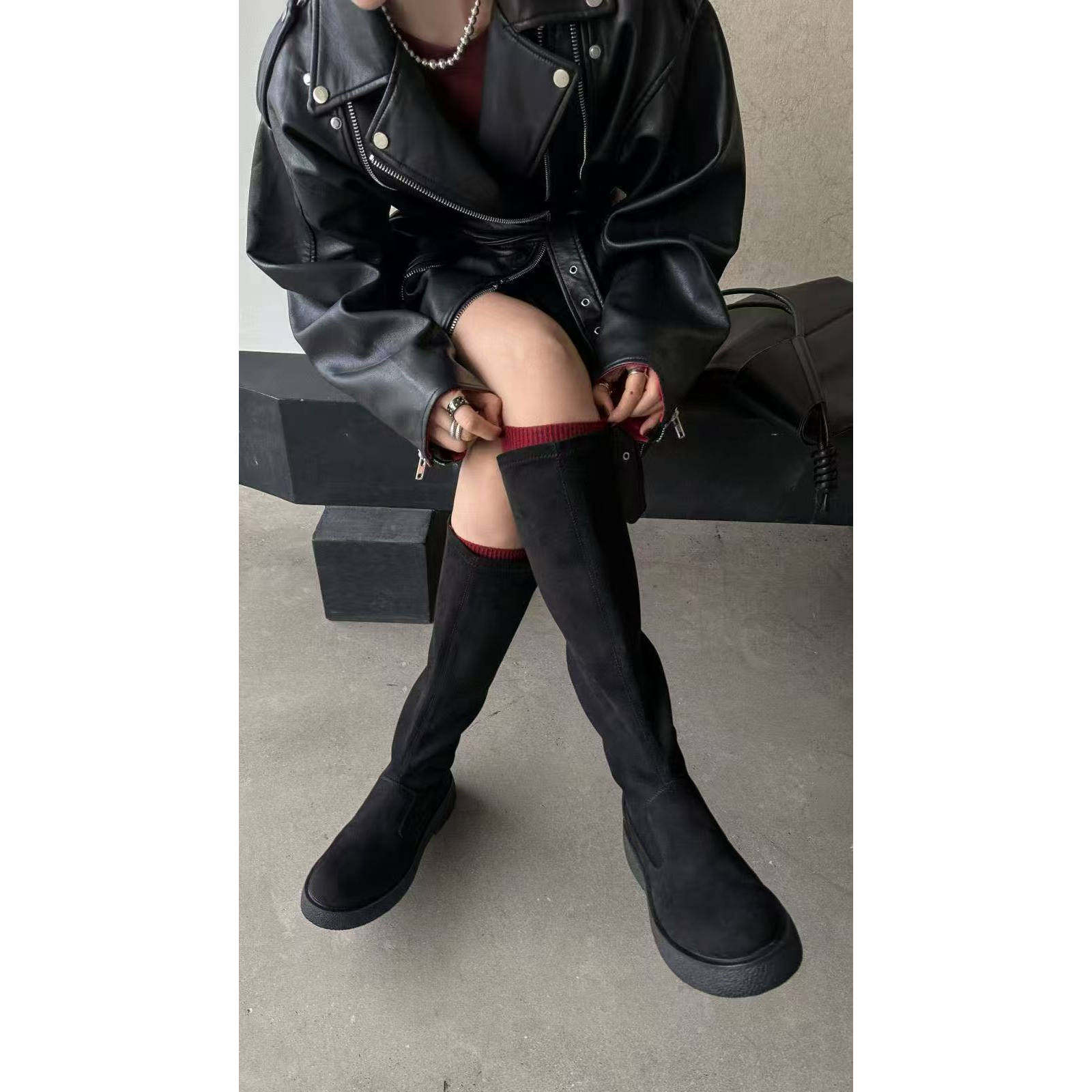 DD STY 小众设计复古黑色单里厚底长筒靴 VV-45 （不退换！）,女鞋,时尚雪地靴,淘宝优惠券,粉丝福利购,淘宝优惠卷