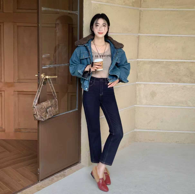 DD STY【冬款上新】小众设计高货水洗普洗蓝烟管牛仔裤 36059