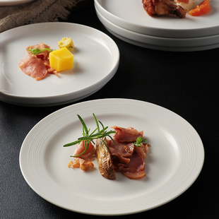 白色盘子家用菜盘牛排餐盘早餐盘西餐餐盘陶瓷盘子平盘草帽盘瓷盘