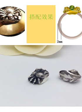 s925纯银  复古 镀白金  蜘蛛造型 指环配件  指环宽度8mm厚度2mm