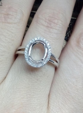 925银镀白金镶水钻椭圆形戒指托