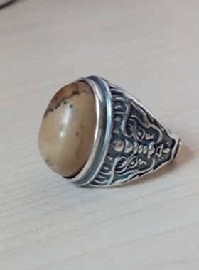 s925银复古风格兽图重叠戒指托