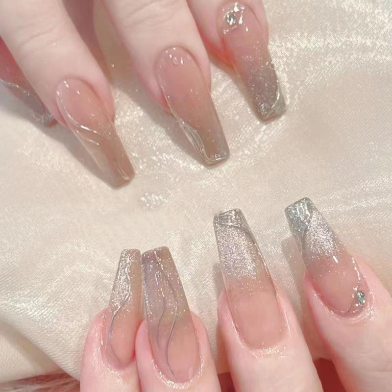 纯手工穿戴甲长款贴片式美甲小众新款高级感纯色裸色显白气质指甲