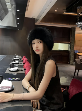仿皮草狐狸毛蒙古帽女冬季渔夫圆顶宽檐保暖护耳抗寒毛绒帽子