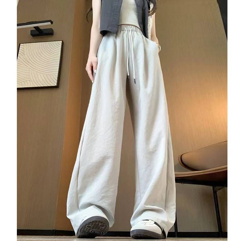 色运阔腿白裤夏女动垂感直筒宽松休闲裤