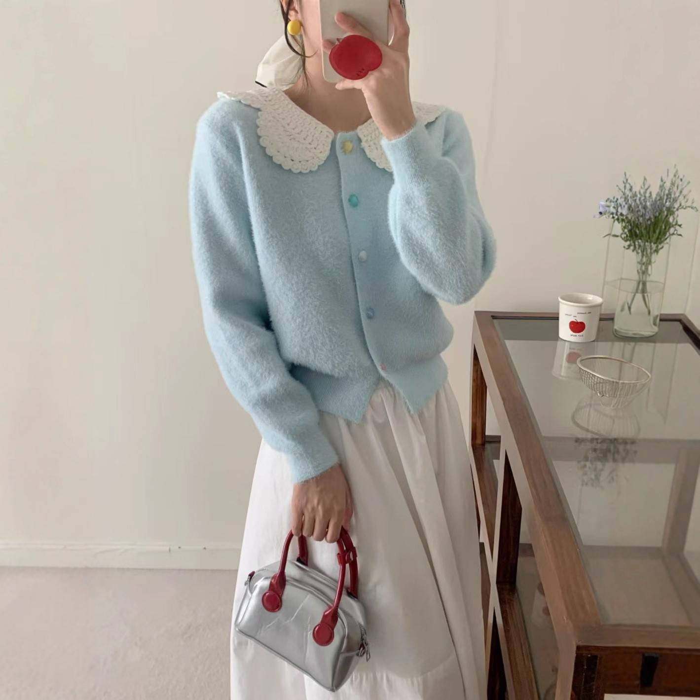 冬上季众新款女装休闲百搭针织开衫设计感小穿搭衣温柔韩系外套