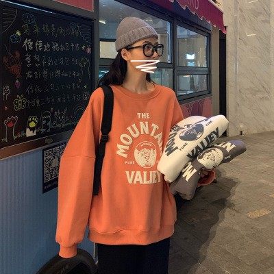 字母发泡印花加衣绒卫女秋冬新款卫衣/绒衫