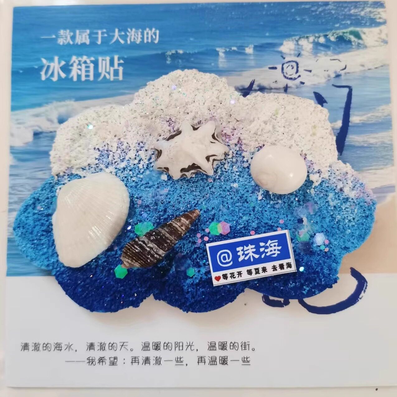 珠海海南三亚手工蓝眼泪夜光海浪贝壳冰箱贴旅游纪念品伴手礼