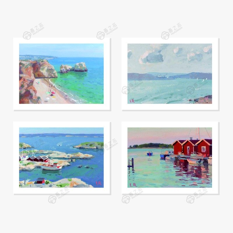 阳光海岸印象蓝调风景画地中海治愈系客厅装饰画自粘画芯不含框