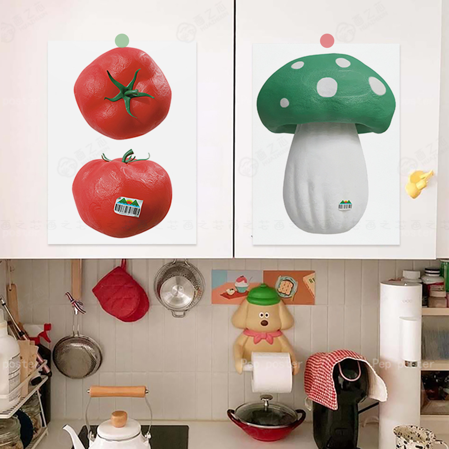 番茄蘑菇厨房简约海报蔬菜水果餐厅冰箱装饰画芯墙贴纸自粘不含框,家居饰品,现代装饰画,淘宝优惠券,粉丝福利购,淘宝优惠卷