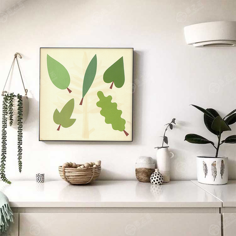 极简剪纸几何植物花卉插图装饰画书房客厅玄关卧室画芯自粘不含框图片