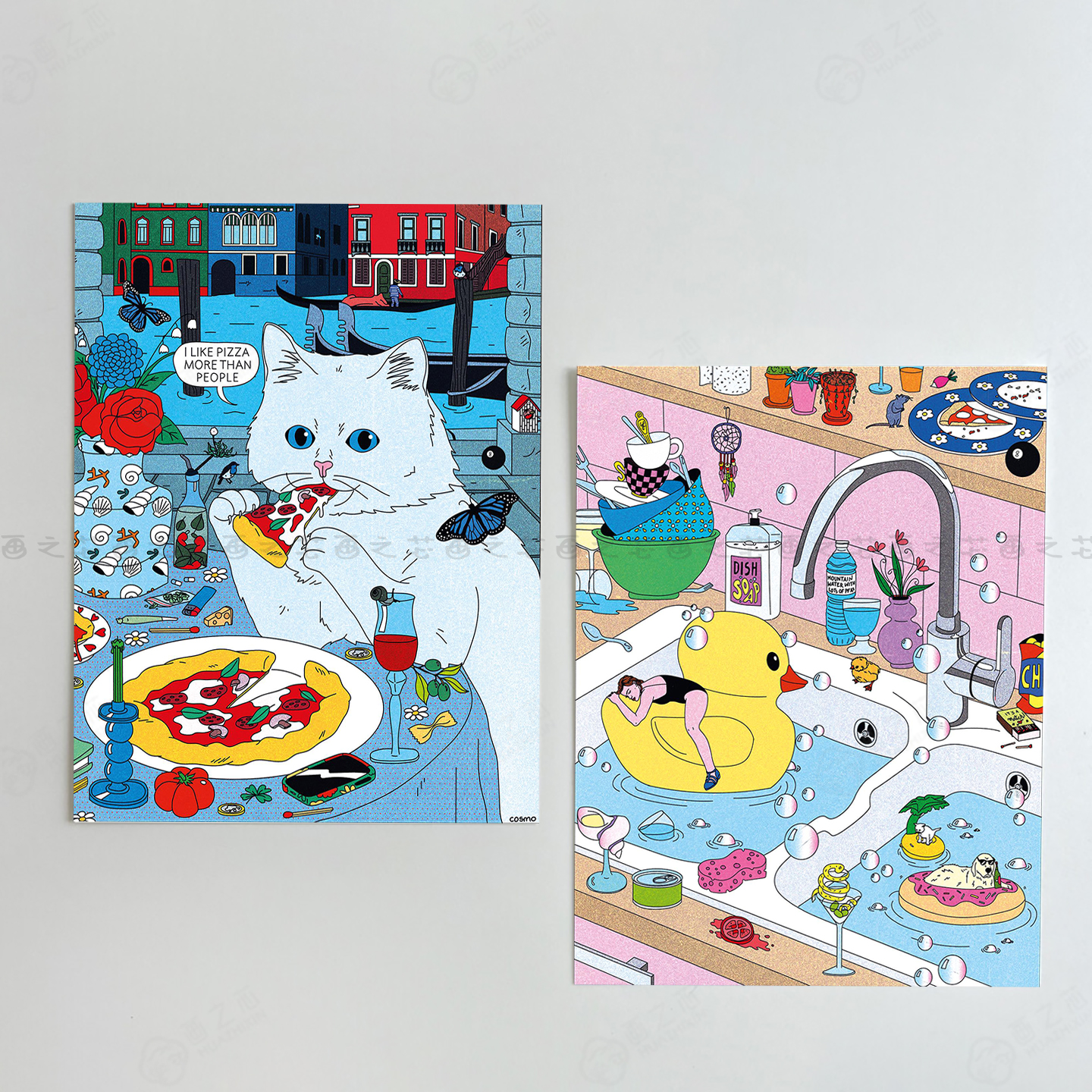 多巴胺奇幻艺术插画猫咪海报梦幻卧室房间装饰画芯不含框自粘墙贴图片