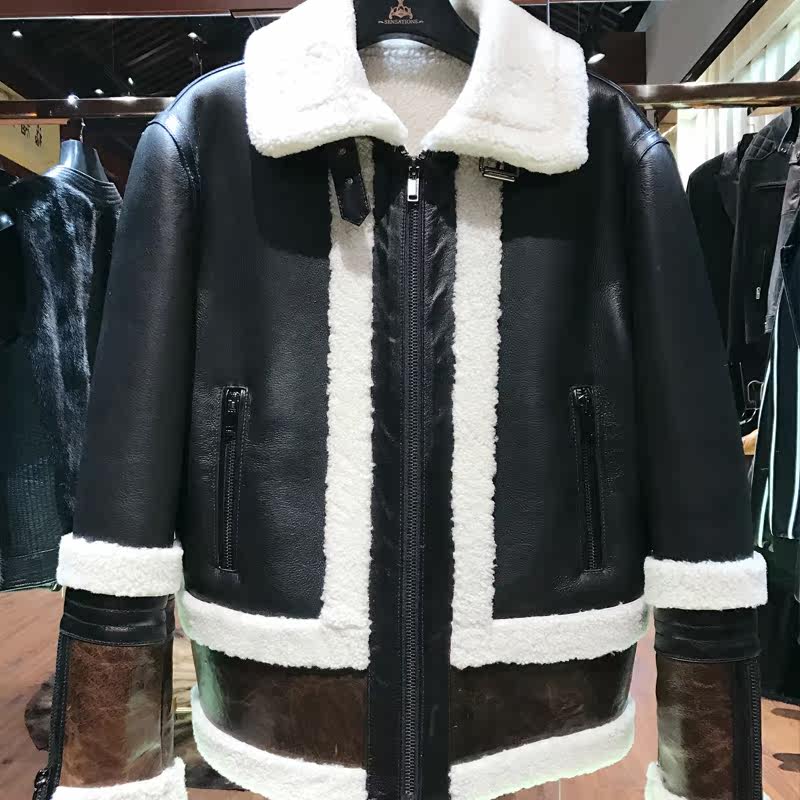 男士黑白拼色皮毛一体冬季棉服外套量身定制