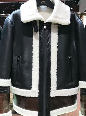 男士黑白拼色皮毛一体冬季棉服外套量身定制