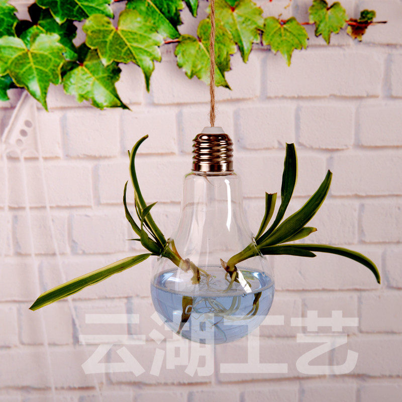 创意灯泡款玻璃吊瓶透明玻璃瓶绿萝铜钱草植物挂瓶水培花盆